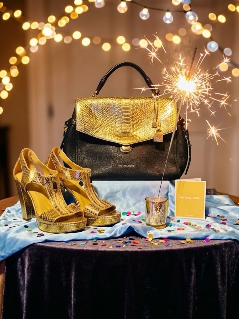 Michael Kors Black and Gold Shoulder Bag - Picture 1 of 7